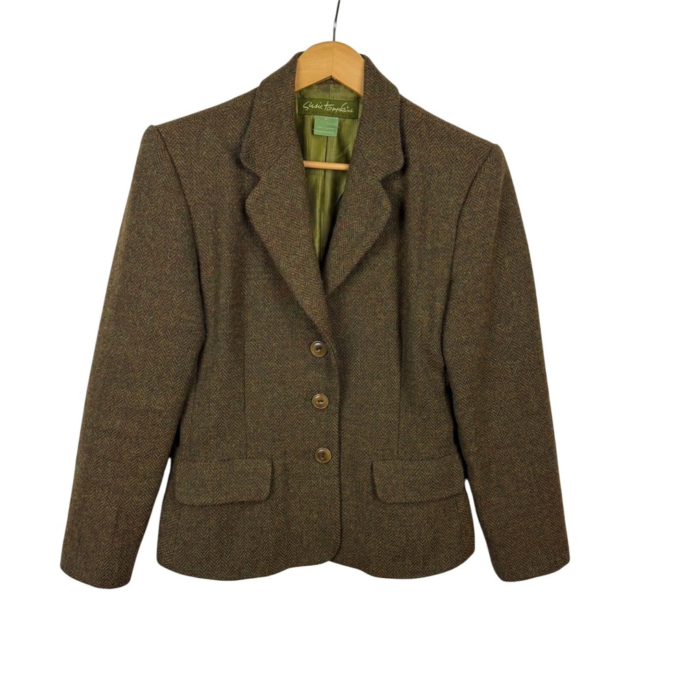 Susie Tompkins Blazer Womens Size 8 Brown‎ Herringbone Wool Blend Jacket